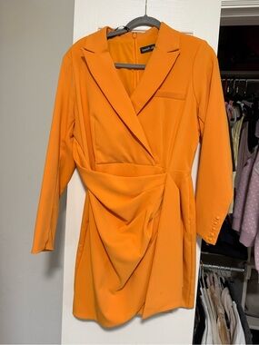 Lavish Alice Orange Draped Blazer-Style Long Sleeve Dress